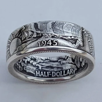 Nye AMERIKANSKE 1945 HALV DOLLAR Mænd Ringe Erindringsmønter Gave til Kæresten Håndlavet Vintage Part Mandlige Ring Smykker Drop Shipping