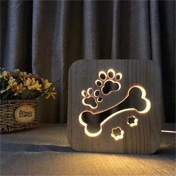 Træ-Hund Paw Lampe Kids Soveværelse Dekoration Varmt Lys Frankrig fransk Bulldog LED USB-natlys for Børn Gave Drop shipping