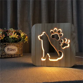 Træ-Hund Paw Lampe Kids Soveværelse Dekoration Varmt Lys Frankrig fransk Bulldog LED USB-natlys for Børn Gave Drop shipping