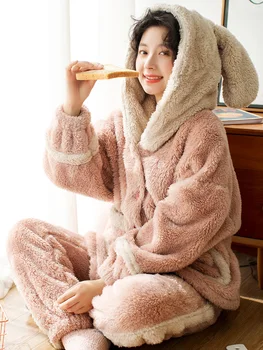 Pyjamas kvinder er vinter coral fleece fortykket Blød, varm, sød og dejlig, kan bære flannel efterår og vinter tøj hjem