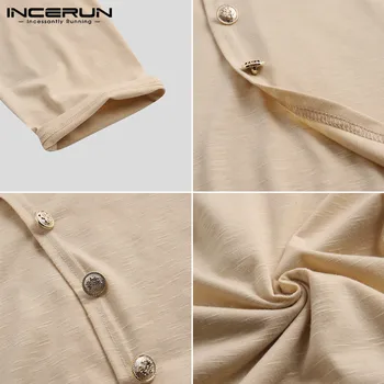 INCERUN 2021 Mænd Indiske Shirts, langærmet Rullekrave Vintage Solid Knappen Uregelmæssige Lange Toppe Skjorter Mænd, Muslimsk Tøj