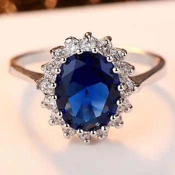 Classic Blue& Red Zircon Ringe Prinsesse Diana William Kate Ringe til Kvinder Oval Sten-Ringe, Bryllup, Engagement, Mode Smykker