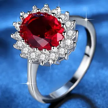 Classic Blue& Red Zircon Ringe Prinsesse Diana William Kate Ringe til Kvinder Oval Sten-Ringe, Bryllup, Engagement, Mode Smykker