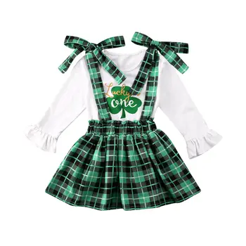 1-6Y St. Patrick ' s Day Toddler Baby Kid Pige Tøj Sæt Kløver langærmet T-shirt + Grøn Plaid Nederdele, Tøj, Kostumer til Børn