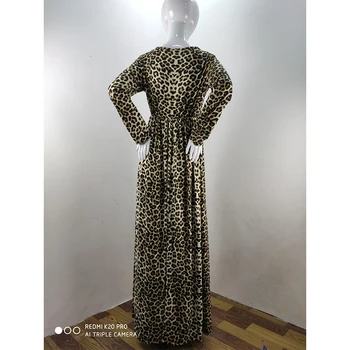Langærmet høj hals Leopard Print Pjusket Midi barsel Kjole 2019 efterår og vinter gravid kjole Elegant komme sammen Kjoler
