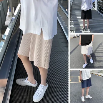 Sommeren Plisserede Shorts til Mænd Mode Solid Farve Løs Casual Shorts Mænd Streetwear Vilde koreanske Fem-punkt Bukser Herre S-3XL