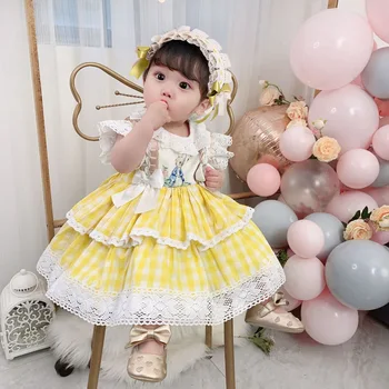 2-6Y Baby Pige Sommer Gul Kanin Prinsesse Lolita Kjole til Piger Påske Fødselsdag