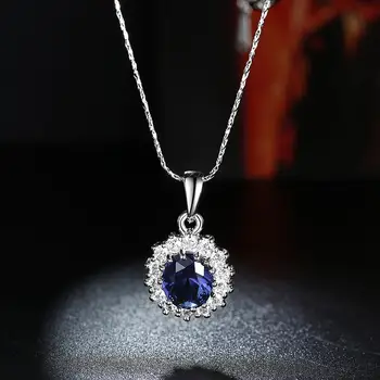 Elegant Oval Prinsesse Diana William Safir Vedhæng Halskæde til Kvinder, 925 Sterling Sølv Charms Halskæde Smykker