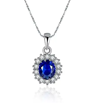 Elegant Oval Prinsesse Diana William Safir Vedhæng Halskæde til Kvinder, 925 Sterling Sølv Charms Halskæde Smykker