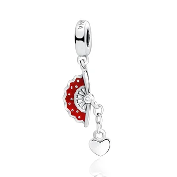 Mode Smykker 925 Sterling Sølv Perler Passer Oprindelige Pandora Armbånd Fan og Hjerte Dingle Charme DIY Kvinder Gave