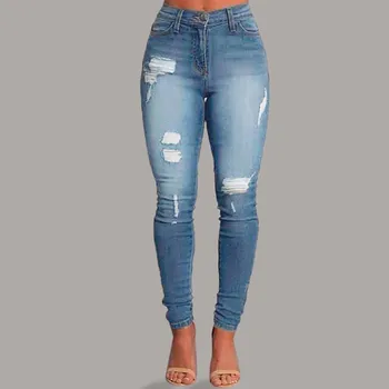 Høj Talje Tynde revet huller jeans 2019 Nye Plus Size Blyant Bukser Hot salg jeans til Kvinder Strække Slank Kalv Stretch Jeans