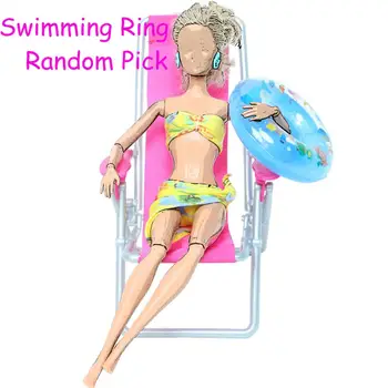 3 Stk/Masse = 1x Gul Badedragt, Bikini, Badetøj + 1x Tilfældig Svømning Ring + 1x Pc ' er, Strand Stol Tilbehør til Barbie Dukke Toy