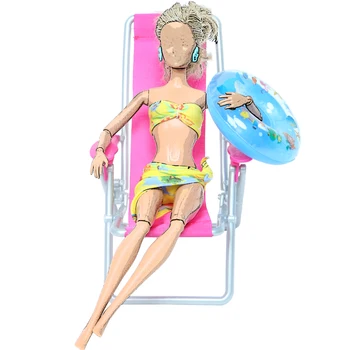 3 Stk/Masse = 1x Gul Badedragt, Bikini, Badetøj + 1x Tilfældig Svømning Ring + 1x Pc ' er, Strand Stol Tilbehør til Barbie Dukke Toy