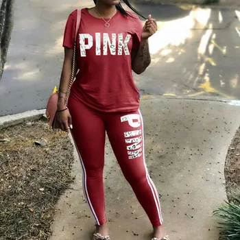 Kvinder Casual Sæt, Pink Sæt Træningsdragter Brev Print Plus Size Sweatsuit 3xl Top Og Lange Bukser, To-delt Sæt Kvinder Tøj