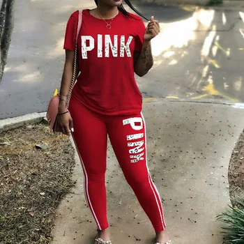 Kvinder Casual Sæt, Pink Sæt Træningsdragter Brev Print Plus Size Sweatsuit 3xl Top Og Lange Bukser, To-delt Sæt Kvinder Tøj