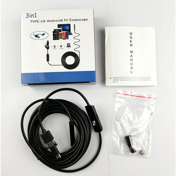 AN100 3 i 1 7mm 6 LED Endoskop Tpye-c Android PC USB-Vandtæt Endoskop Kamera Inspektion Semi-stiv wire Kabel til android