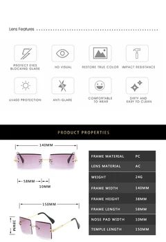 2020 Retro Solbriller Kvinder Brand Designer Mode Uindfattede Gradient Sol Briller Nuancer Skære Linse Damer Rammeløse Briller