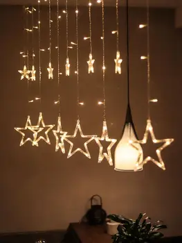 LED String Lys Moon Star Gardin Lampe Til Hjemmet Hængende Garland Christmas Tree Decor Ferie Belysning Bryllup 220v fairy lights