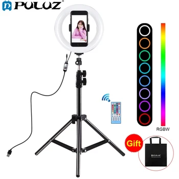PULUZ 7,9 tommer RGB-Ring Lys+1.1 m Lys Stå LED Dual Farve Temperatur Video Lys Til Youtube telefonholder Selfie Ring Lampe