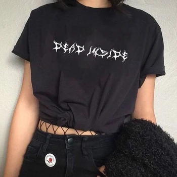 Død Inde I Brev Trykt Kvinde T-Shirts Grunge Tumblr Gotiske Korte Ærmer Bomuld Grafisk Oversize T-Shirts Toppe Kvinder Tøj