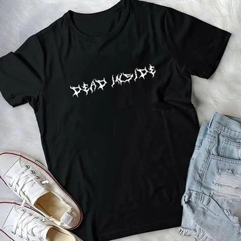Død Inde I Brev Trykt Kvinde T-Shirts Grunge Tumblr Gotiske Korte Ærmer Bomuld Grafisk Oversize T-Shirts Toppe Kvinder Tøj