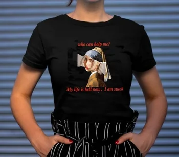 Kuakuayu HJN, Der Kan Hjælpe Mig Memer, T-Shirt, jeg Er i Helvede Fast Sjove T-Shirt Pige med perleørering Johannes Vermeer T-Shirt