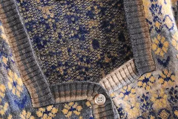 Toppies 2021 Kvinde Jacquard Strikket Jakke Vintage Cardigan Sweater Single-Breasted Square Neck Tops