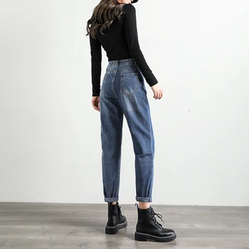 Vintage damer boyfriend jeans for kvinder, mødre højtaljede jeans, casual blå blyant bukser koreanske streetwear denim bukser