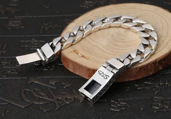 S925 sterling sølv smykker Thai sølv seks tegn mantra armbånd mode vajra spænde mænds 12MM armbånd