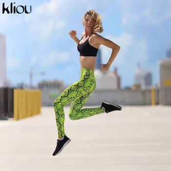 Kvinder Fitness Leggings Grøn Slange Print Leggings Elastikker Sexet SpliceBooty Push-Up Bukser