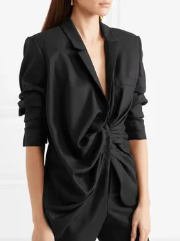 Høj kvalitet 2018 nye fashion sort bomuld og linned ærmer kort jakke uregelmæssige plisserede Slank temperament kvinde pels jakke