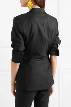Høj kvalitet 2018 nye fashion sort bomuld og linned ærmer kort jakke uregelmæssige plisserede Slank temperament kvinde pels jakke