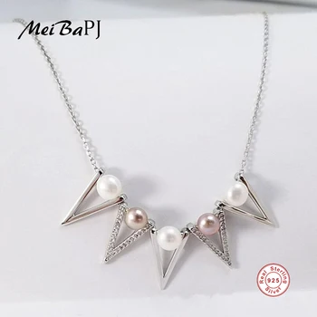 [MeiBaPJ] Mode Ægte, Naturlig Pearl Geometri Halskæde 925 Sterling Sølv Halskæde Part Smykker til Kvinder