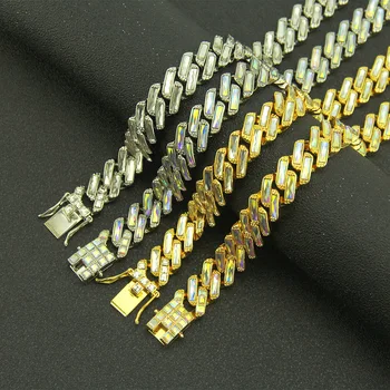 15mm Iced Out Hip hop Rainbow Cubanske Link Kobber Materiale Guld Sølvfarvet Kæde Halskæde til kvinder, mænd