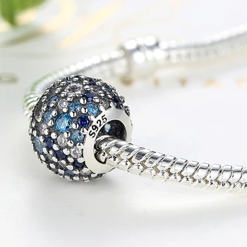 925 Sterling Sølv, Blå Krystal Strålende Runde Perler Charms Passer Oprindelige Pandora DIY Armbånd Sølv 925 smykkefremstilling