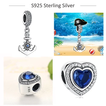 925 Sterling Sølv, Blå Krystal Strålende Runde Perler Charms Passer Oprindelige Pandora DIY Armbånd Sølv 925 smykkefremstilling