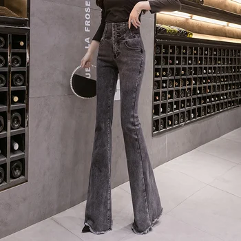Mode kvinders jeans 2020 efteråret new høj talje slankende retro børstet strække drapere blusset bukser