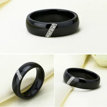 6mm Kvinder Keramiske Ringe Kvinder Klassiske Sort / Hvide Ringe Glat Indien Sten, Krystal Smykker Mode Bryllup Engagement Ring 2020