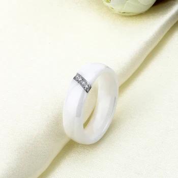 6mm Kvinder Keramiske Ringe Kvinder Klassiske Sort / Hvide Ringe Glat Indien Sten, Krystal Smykker Mode Bryllup Engagement Ring 2020
