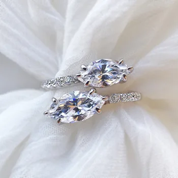Wong Regn 925 Sterling Sølv Marquise Cut Skabt Moissanite Bryllup Engagement Kvinder Ringe Fine Smykker Gave Engros