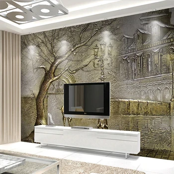 Brugerdefineret Vægmaleri Tapet Europæisk Stil 3D Stereo Golden Tree Street View-Figur Fresco Stue, Soveværelse Luksus Indretning Tapet