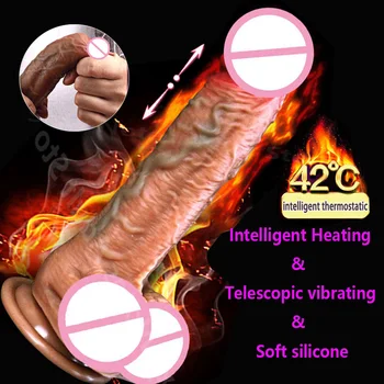 Super Realistisk Blød Silikone Dildo Vibrator Varme Teleskopisk Kunstig Penis Vibrator Til Kvinder Masturbator Voksen Sex Legetøj