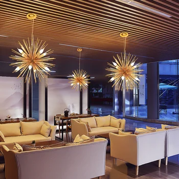 Post-moderne urchin form guld lampe vedhæng dekoration metal mælkebøtte stue cafe dekorativ belysning led vedhæng lys