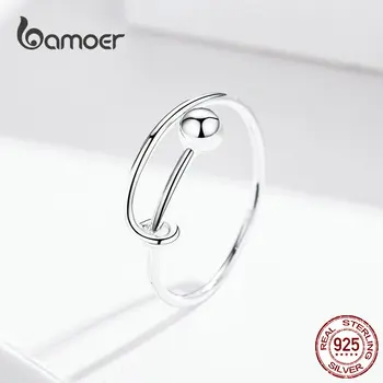 BAMOER Justerbare Ringe til Kvinder 925 Sterling Sølv Ringe Runde Perle Minimalistisk Finger Ring for Størrelse 6 7 8 Fine Smykker SCR520