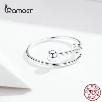 BAMOER Justerbare Ringe til Kvinder 925 Sterling Sølv Ringe Runde Perle Minimalistisk Finger Ring for Størrelse 6 7 8 Fine Smykker SCR520