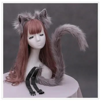 Lolita hovedklæde plys simulering dyrs ører kat hale cosplay ornament tilbehør passer til anime cosplay kawaii kat ører