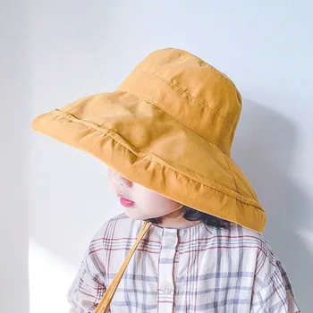 Sommer Børn Børn Sol-Skygge, Sol-Bevis Bucket Hat Med Stor Skygge Drenge Og Piger Solid Farve Casual Cap
