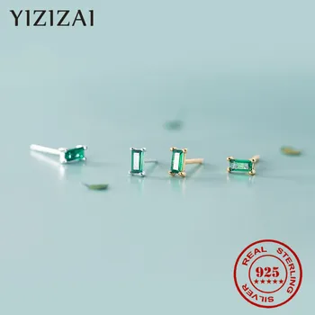 Ægte 925 Sterling Sølv Trendy 2021 Zircon Green Square Crystal Charm Stud Øreringe Kvinder Bryllup Minimalistisk Fine Smykker
