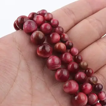 Natural Stone Cherry Pink Tiger Eye Perler, Perle Løs Spacer Perler Til smykkefremstilling 15