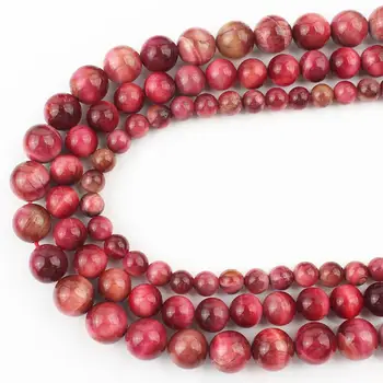 Natural Stone Cherry Pink Tiger Eye Perler, Perle Løs Spacer Perler Til smykkefremstilling 15